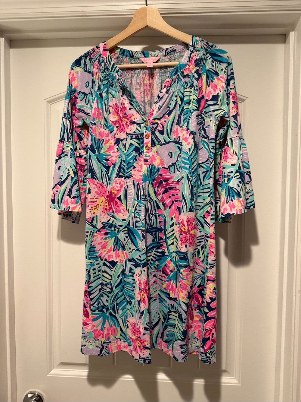 Lilly Pulitzer Pink & Teal Floral Midi Dress